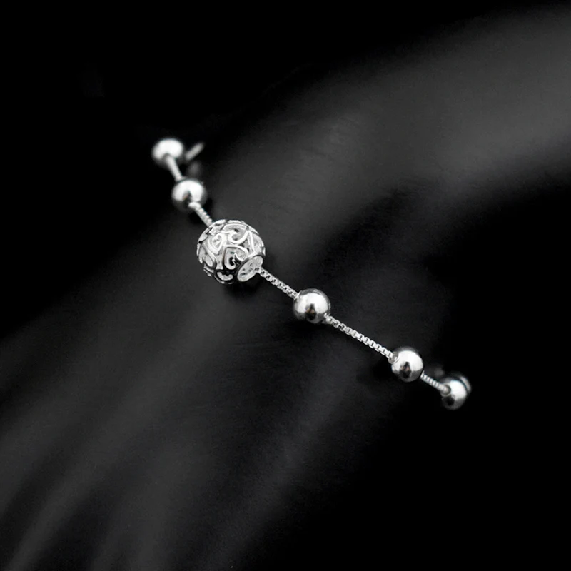 Горячая Мода 925 серебро пластина браслет цепочка подвеска с полым шариком браслеты Цепочка для женщин и девочек ювелирные изделия подарок - Окраска металла: Silver Plated