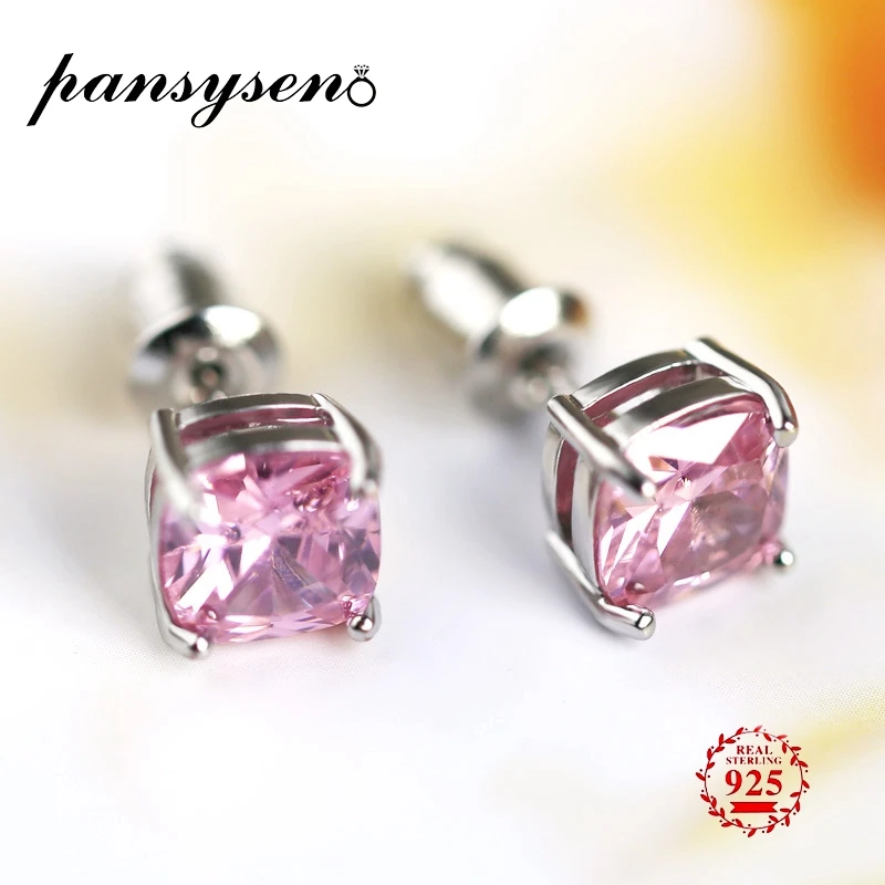 

PANSYSEN Top Quality 8mm Natural Quartz Stud Earrings For Women Real 925 Sterling Silver Jewelry Earring Wedding Birthdy Gifts