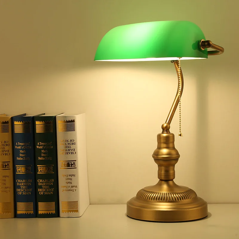Классическая винтажная лампа банкира E27 Таблица лампа стекло абажур для спальни учебы дома чтения настольная лампа
