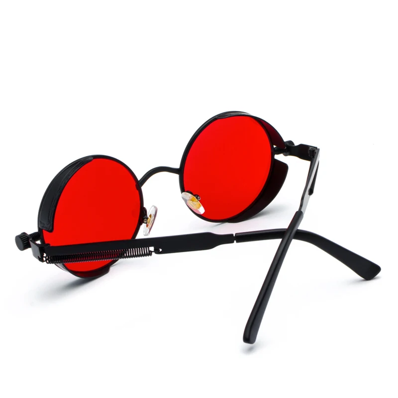 Kachawoo Ретро стимпанк Круглые Солнцезащитные очки для мужчин подарок для женщин красные линзы металлическая оправа Круглые Солнцезащитные очки аксессуары в стиле стимпанка