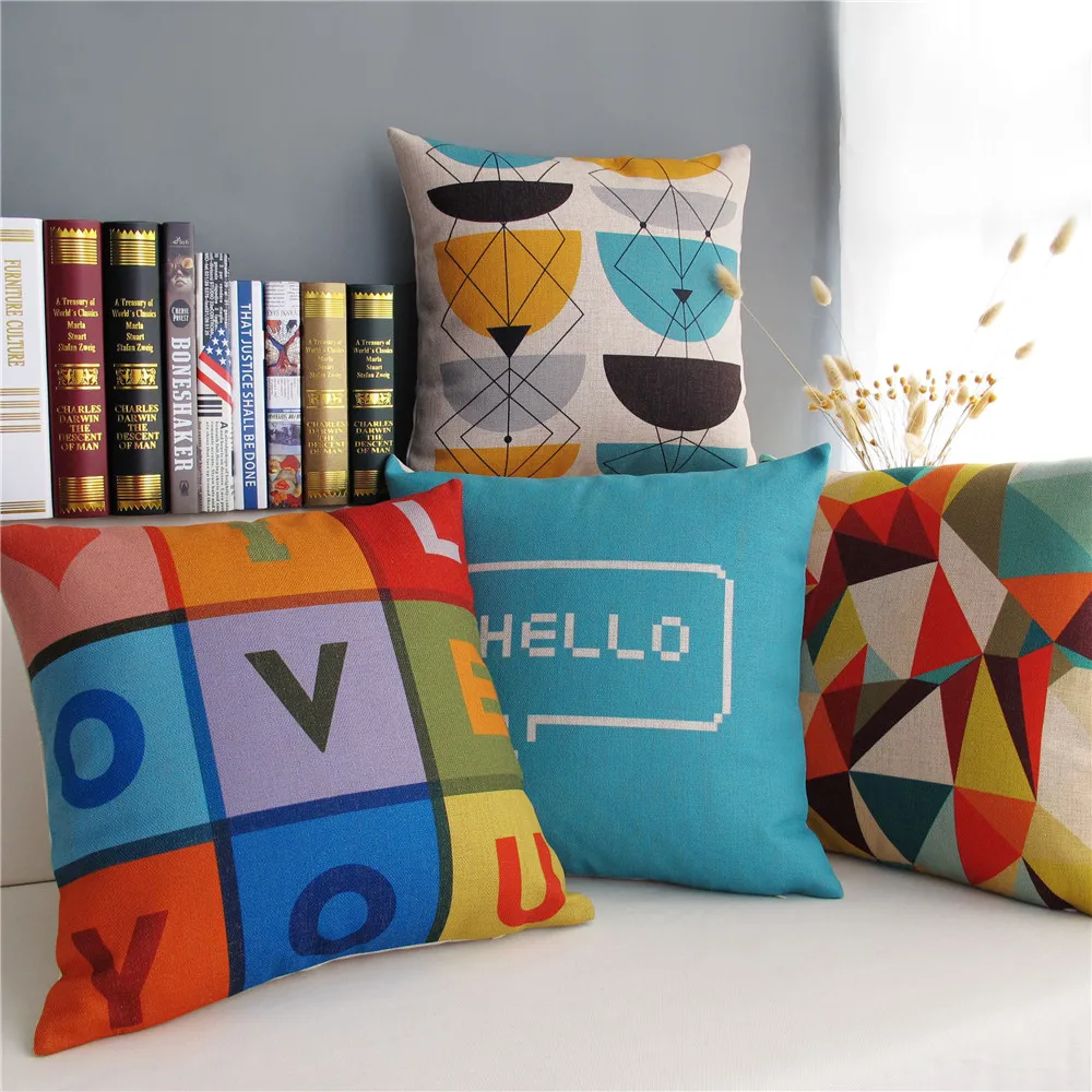 Nordic Rural Simple geometry Word pattern 4892 Home Decorative Linen Cushion Cover Pillow Case Sofa Chair Waist cover | Дом и сад