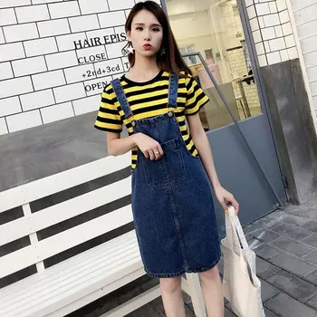 

Women's Bib Overalls Denim Skirts Plus Size Slim Mini Jeans Skirts Cotton Blue Suspender Pocket Casual Denim Skirt AC8819