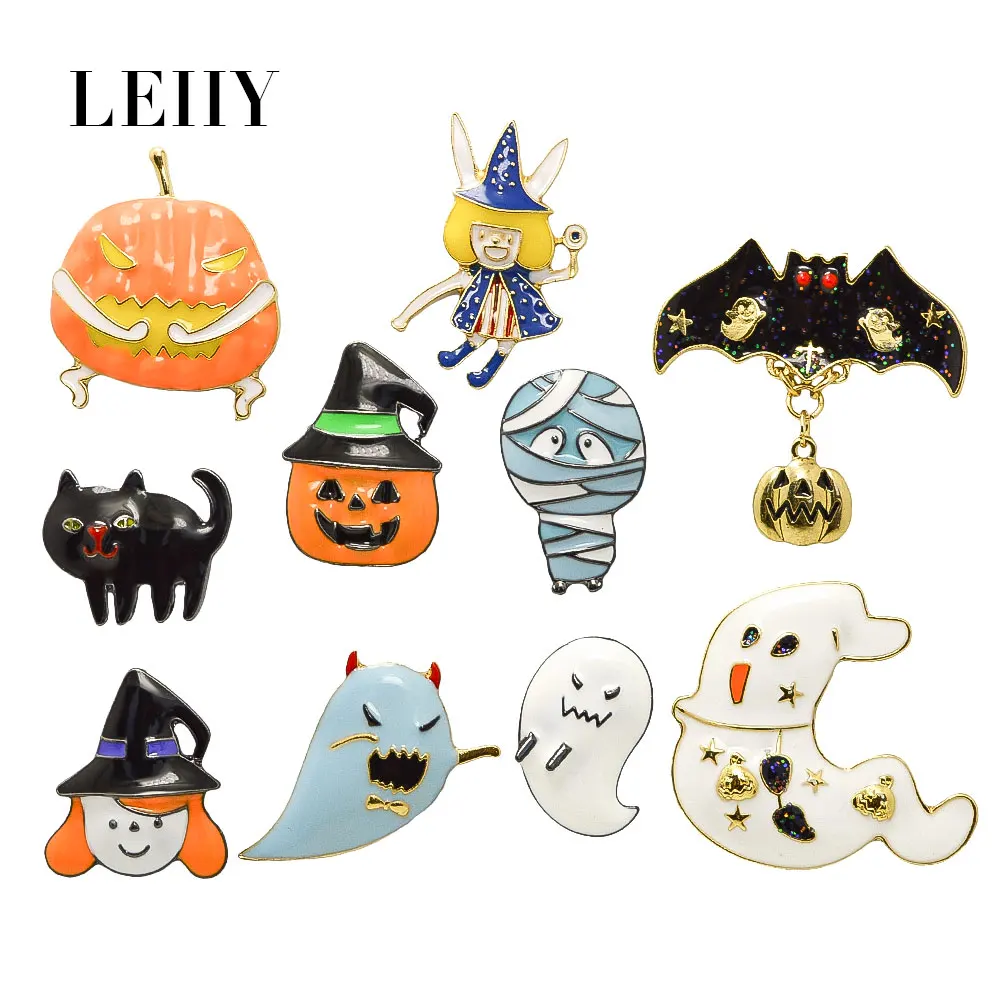 Ipotkitt 6 Pcs 6 Styles Ghost With Black Cat Enamel Latvia