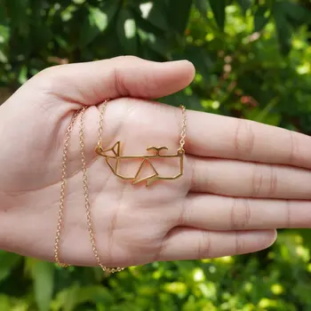 

Wholesale Trendy Gold Silver Color Whale Necklace Women Origami Statement Necklace Ocean jewelry Kolye Cs Go Collares