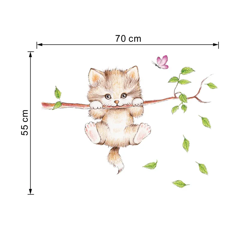 Милый Кот Бабочка ветка дерева Наклейка на стену наклейки для детской комнаты украшение дома мультфильм настенные наклейки с животными diy плакаты ПВХ Фреска Искусство - Цвет: M0278