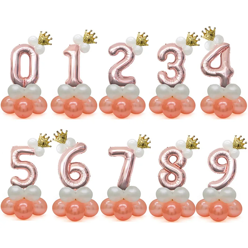 

14pcs/set Birthday Balloons Rose Gold Number Foil Balloons 1 2 3 4 5 6 7 8 9 Years Happy Birthday Party Decorations Kids ballon