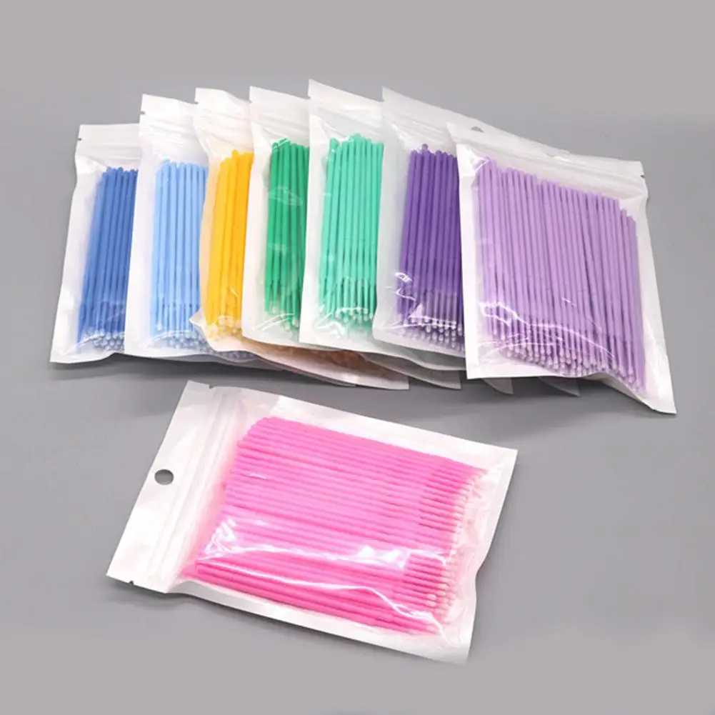 

100Pcs Disposable Colorful Cotton Swabs Eyelash Brushes Cleaning Swab Hot Natural Eyelashes Remover Tattoo Microbrush Kit Newest