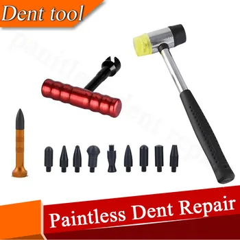 

Set PDR Tap Down Knockdown Tool with 9 Heads and black Hammer & T-Handle Dent Puller Paintless Dent Repair Hail Removal Tools