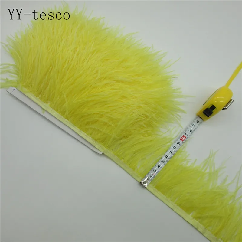 YY-tesco 1 ярдов натуральный страусиное перо отделка Лента с бахромой для свадебного украшения платья/одежды аксессуары перо ленты Diy - Цвет: yellow