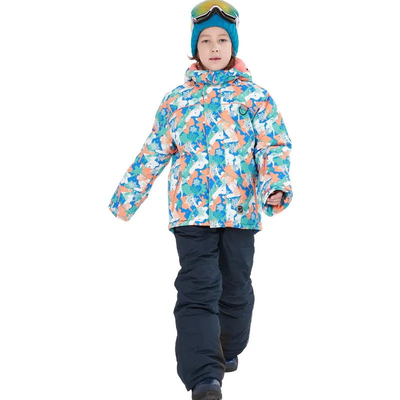 Boys Girls Children's Snow Ski Suits Outdoor Wear Hooded Jackets+Bandage Pants Kids Winter Warm Snowboard Ski Wear Costume - Цвет: 1