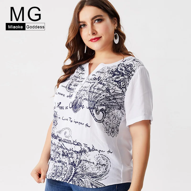 

MG 2019 Summer Womens Short sleeve Chiffon tops and blouses fashion ladies Plus Size mom office lady elegant oversized T-shirt