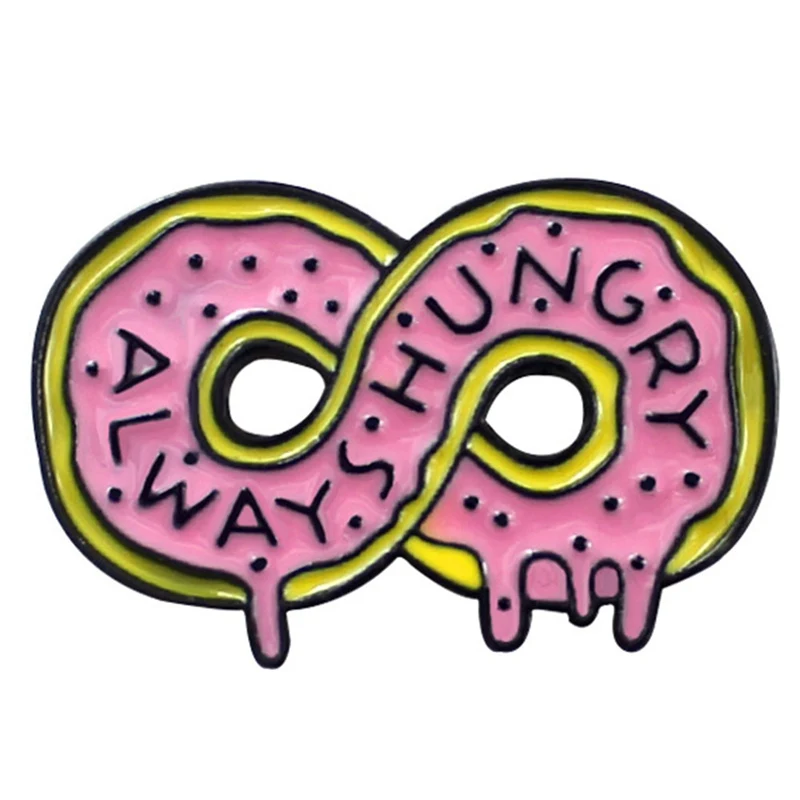 

Cartoon Always Hungry Donut Brooch Delicious Dessert Doughnut Symbol Badge Denim Shirt Lapel Enamel Pin Family Friend Kids Gift