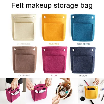 

Women Portable Makeup Bag Felt Fabric Insert Handbag Cosmetics Organizer New