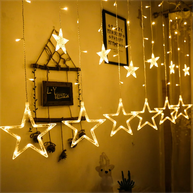 

2.5M LED Star String Curtain Lights Christmas Garland Fairy Lamp Outdoor Waterproof For Holiday Garden Wedding Decoration