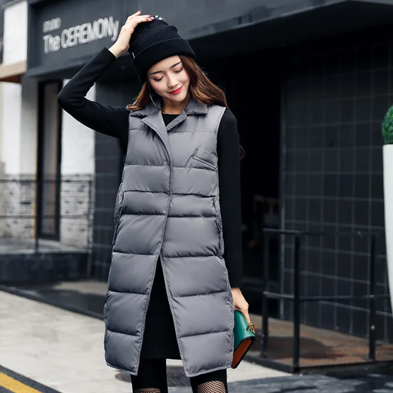 

2018 Women Winter Vest Waistcoat New Women Long Vest Sleeveless Jacket Suit Collar Down Cotton Warm Vest Female