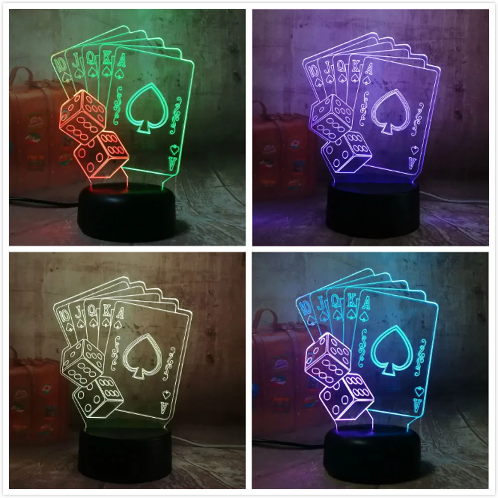  Poker Playing Card Kids 3D LED Night Light Romantic 7 Color Chang LED Desk Table Lamp Home Cafe Bar - 32839303316