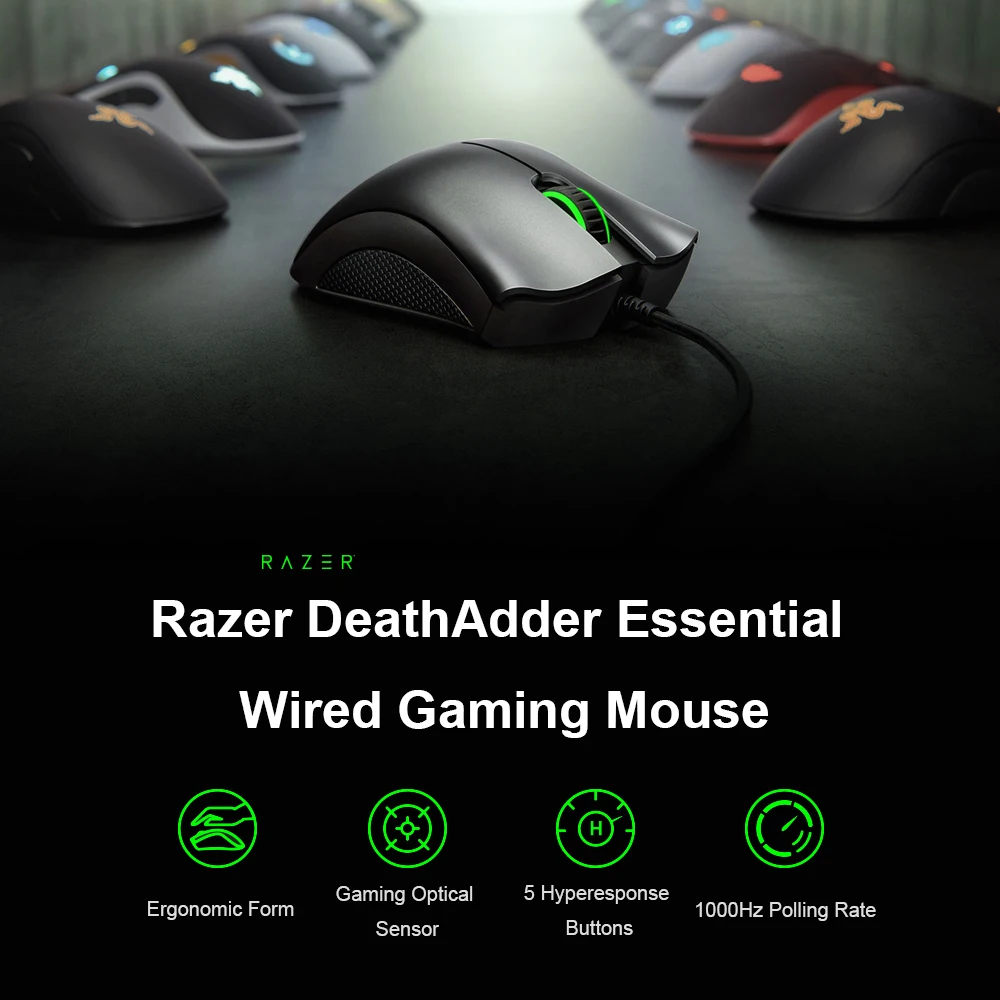 Razer DeathAdder Эфирная Проводная игровая мышь 6400 dpi оптический сенсор 5 независимо программируемых кнопок эргономичный дизайн