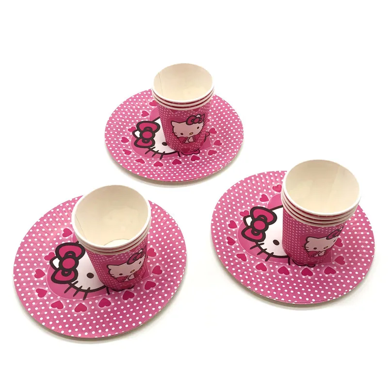 

Hello Kitty Theme 40Pcs Kids Birthday Party Tableware Girls Disposable TableCloth Sets Cover Children Party Decorations Supplies
