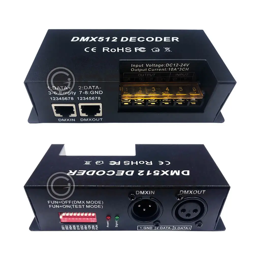 3 канала dmx декодер rgb Светодиодные полосы контроллер по протоколу dmx 512 ШИМ Диммер драйвер 30A вход DC12V-24V 3CH dmx декодер управления светом