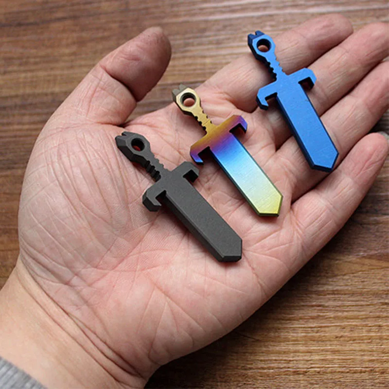 Medieval Sword Titanium Alloy Knife Beads Paracord Umbrella Rope Outdoor Knife EDC Knife Fall Titanium TC4 Pendant Multi Tools