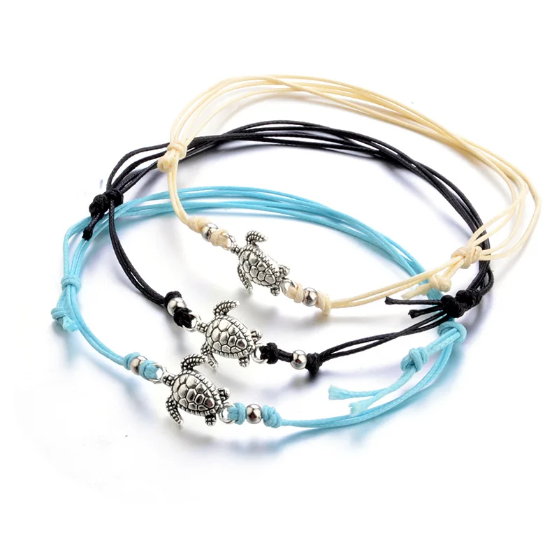 

2019 Vintage Animal Turtles Rope Anklet Bracelet Black/Blue/White/Ankelts for Women Summer Jewelry Foot Bracelet Bijoux