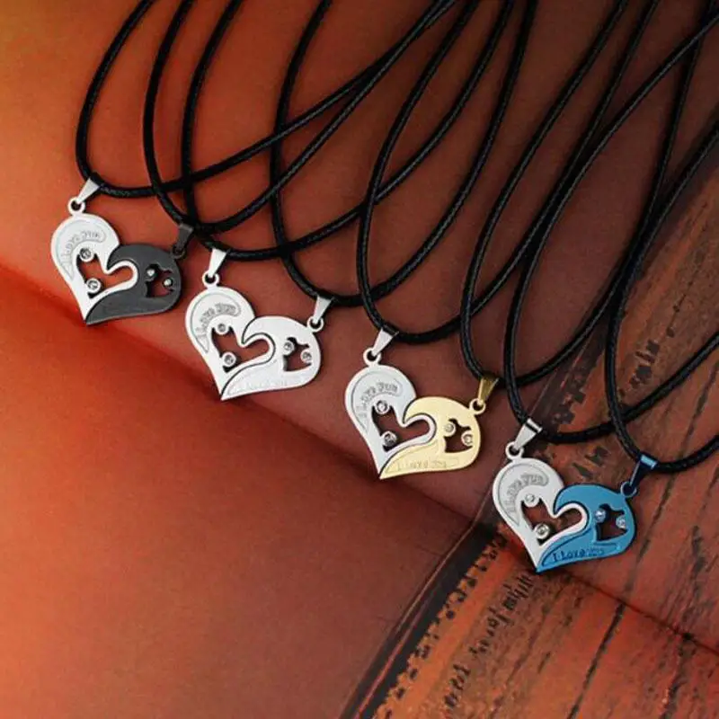 

Fashion New Lovers' Heart Shaped Crystal Necklace Men Women Romantic Love Jewelry Never Separate Couples Pendant Unique Gifts