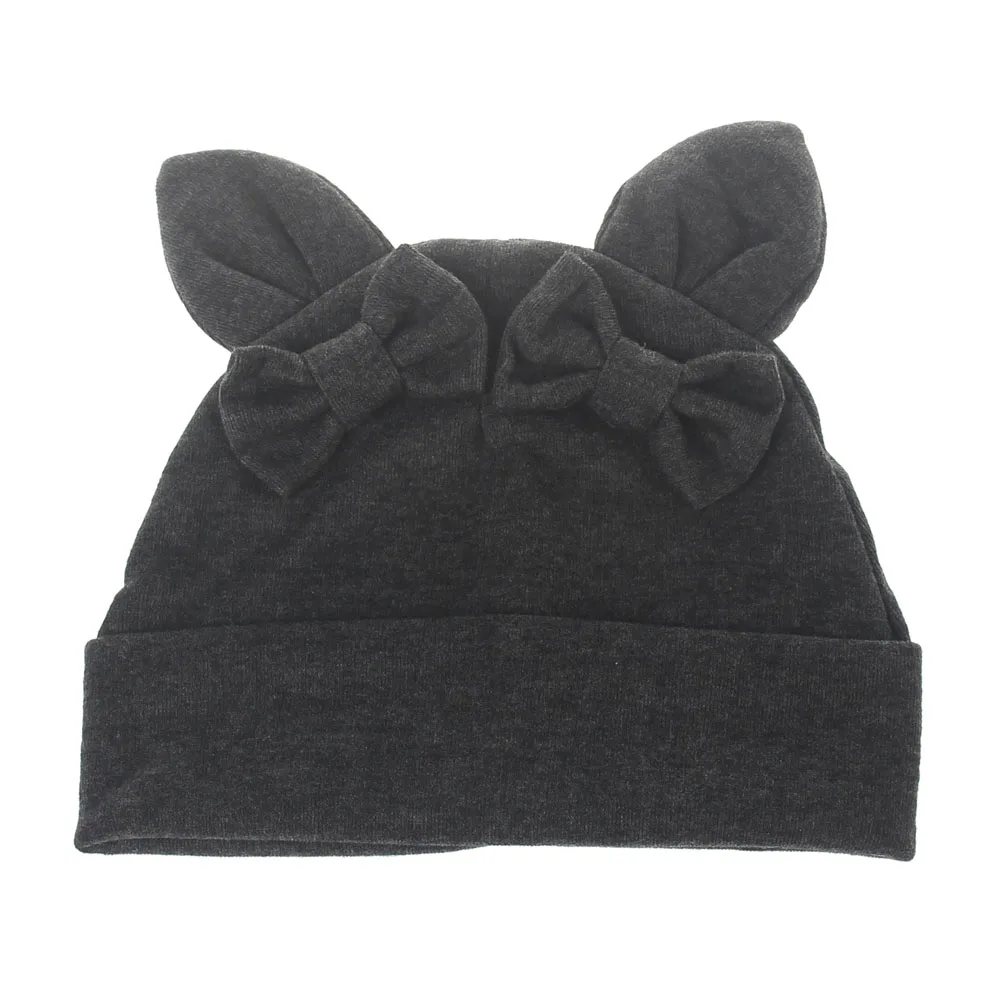 XDOMI/новые детские повседневные шапочки, милые шапочки с бантиком для девочек, теплые хлопковые шапки с заячьими ушками, зимние шапки для девочек - Цвет: Dark gray