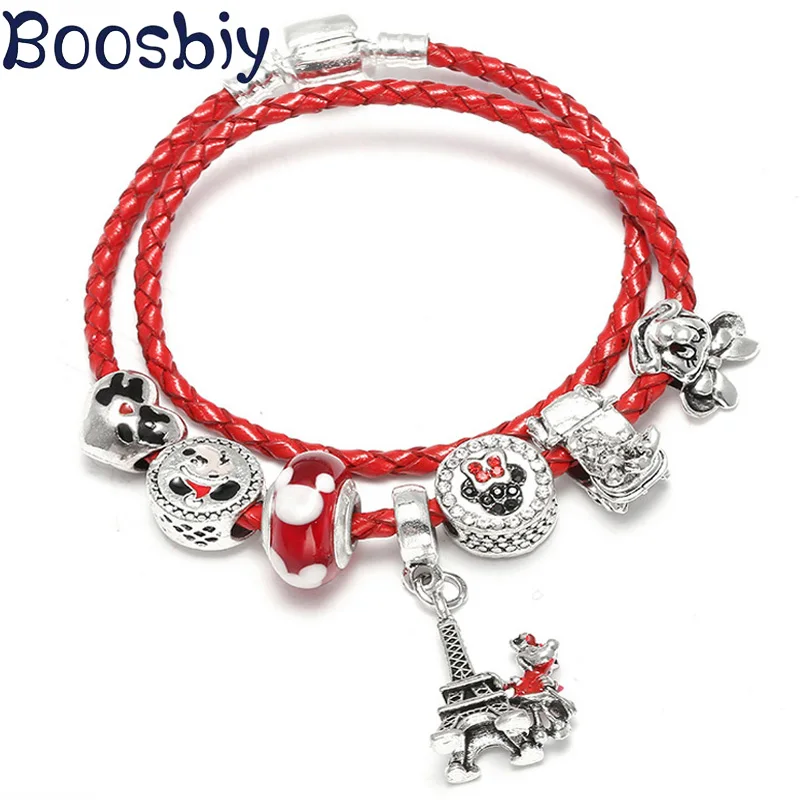 Boosbiy, модный мультяшный стильный браслет с шармами для женщин, Хрустальный Браслет с Микки и Минни, брендовые браслеты для детей, ювелирное изделие, подарок
