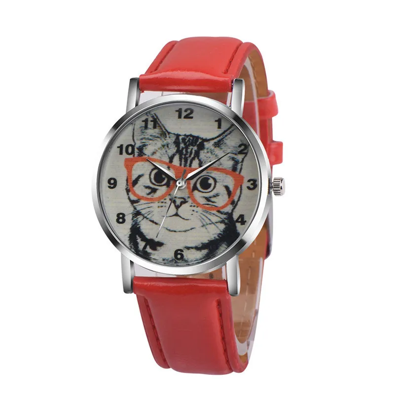 

Relogio Cut Cat Pattern Leather Band Analog Quartz Vogue Wrist Watch Relojes Mujer Montre Femme Dress Clock XL20