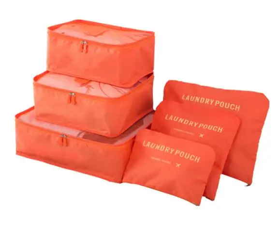 6 шт./компл. для мужчин и женщин багажные дорожные сумки Упаковка Кубики Органайзер мода двойная молния непромокаемая сумка, Полиэстер оптом - Цвет: orange