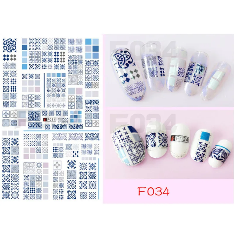 

1sheet Blue Geometric patterns Stickers Water Decals Nail Stickers for Nails Art Wraps New DIY Nail Design Manicure