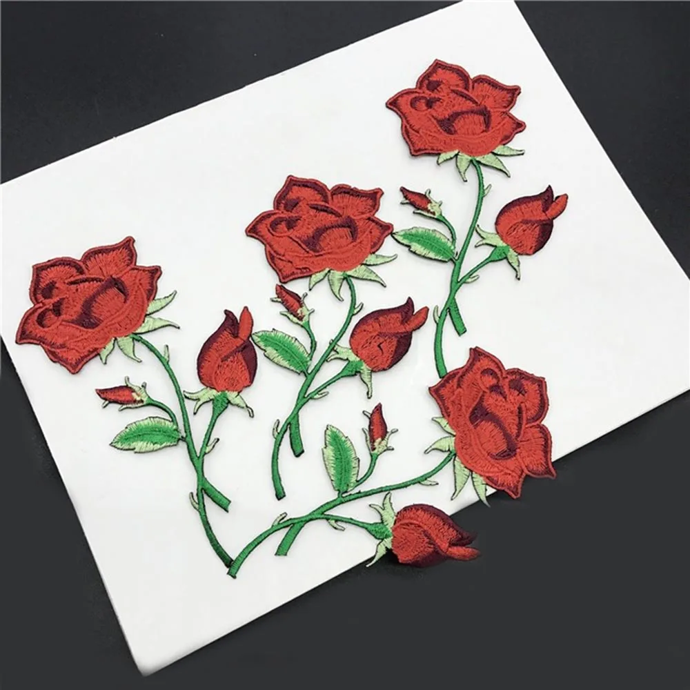 

2/5PCS New Style Red Rose Flower Patch Embroidered Iron On Applique Patch For Clothes DIY Clothes Accessories With Glue