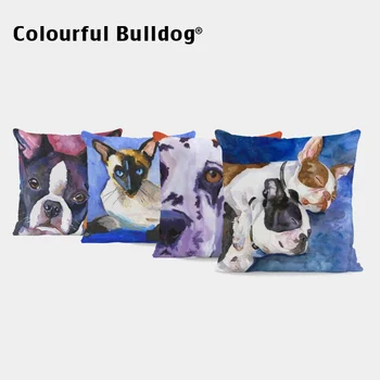 

Colorful Oil Painting French Bulldog Cushion Cases Boston Terrier Blue Purple Red Throw Cushions 43*43 cm Decor Home Pillowcases
