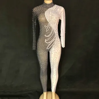 

Sparkly Crystals Black Jumpsuit Women's Evening Wear Celebrate Bodysuit Bright Rhinestones Costume Female Singer Birthday Outfit