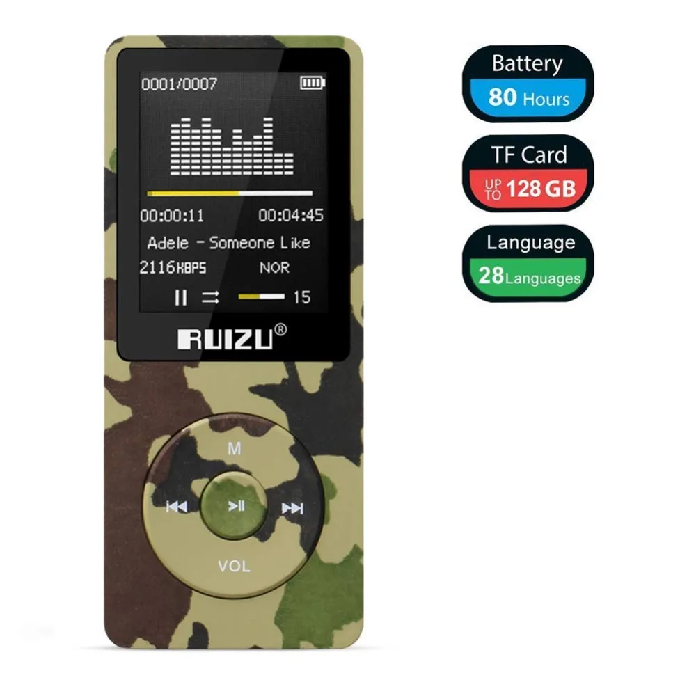 Оригинальный MP3 плеер RUIZU X02 Ультратонкий музыкальный с FM радио диктофоном