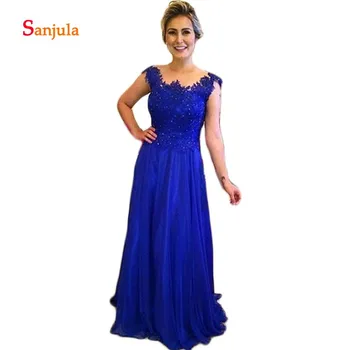

Royal Blue Chiffon Mother's Dresses A-Line Scoop Tank Appliques Beaded Elegant Formal Party Dress for Women Prom Dresses D210