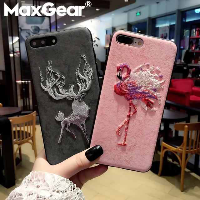 Embroidery Leather Phone Case For iPhone 8 Plus X XR XS Max 7 6 6S Plus Phone Coque For Samsung S9 S8 Plus note8 s9plus s9+