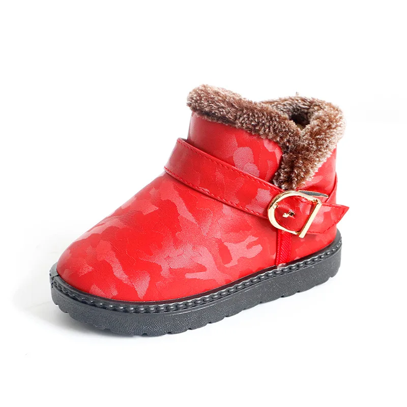 Новые Теплые Зимние мальчиков обувь для девочек дети снег камуфляжная Цвет water-доказательства против пропустить детская зимняя обувь EU 21-38 - Цвет: Красный