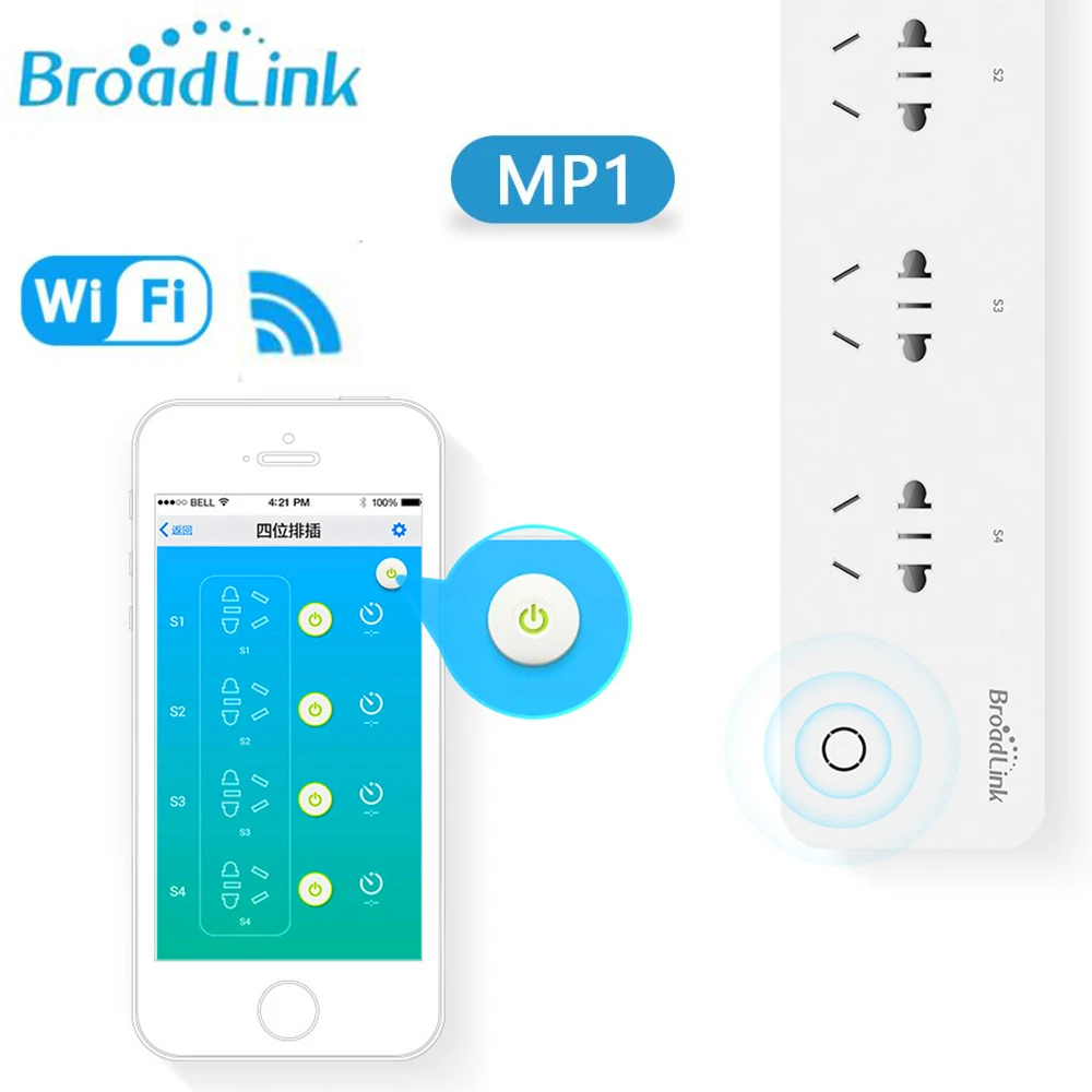 Цена Broadlink MP1 Wi Fi умная розетка Мощность полосы 4 сетевую розетку 3g 4G Беспроводной приложение Android iOS дистанционного Управление отдельно Управлени...