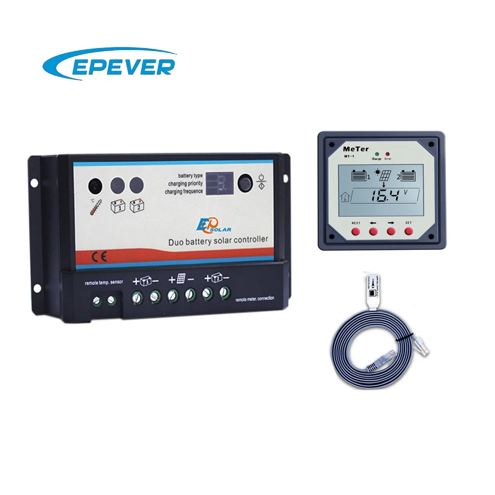 EPEVER EPIPDB COM 10A 20A 12 В 24 в двойной Дуо два аккумулятора регулятор заряда MT 1 метр ЖК