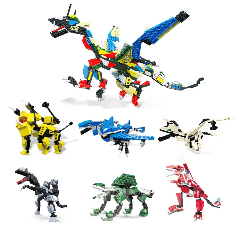 

White Animal Dinosaur Transformable Plastic Building Blocks In Sets and Creative Diy Building Block Toy