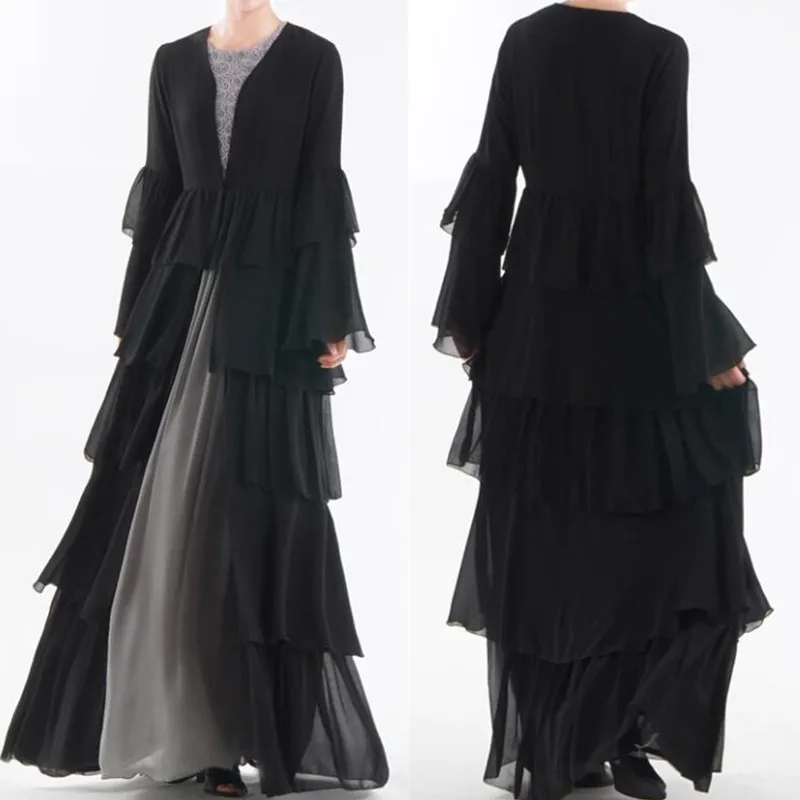 Женское шифоновое кимоно с рюшами Abaya плиссированное платье Кафтан в дубаи