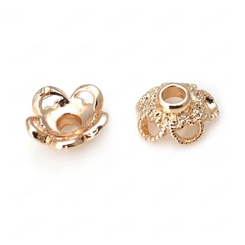 

10PCS 9MM 24K Champagne Gold Color Plated Brass Flower Beads Caps High Quality Diy Jewelry Accessories