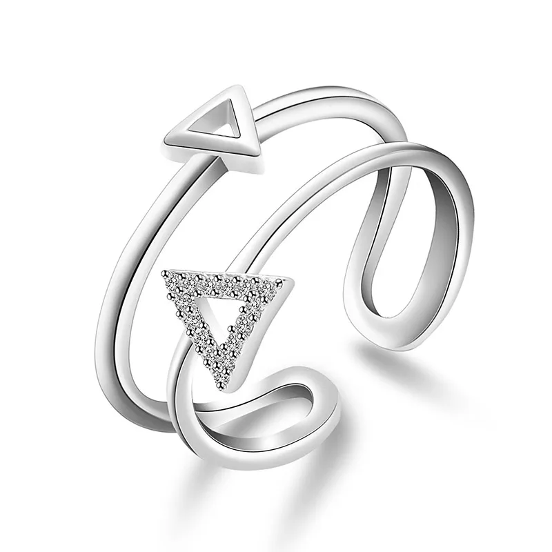 USTAR, двухслойные кристаллы, треугольные Свадебные Кольца для женщин, AAA циркон, кольца на палец, Женские Ювелирные изделия, открытие, регулируемый размер