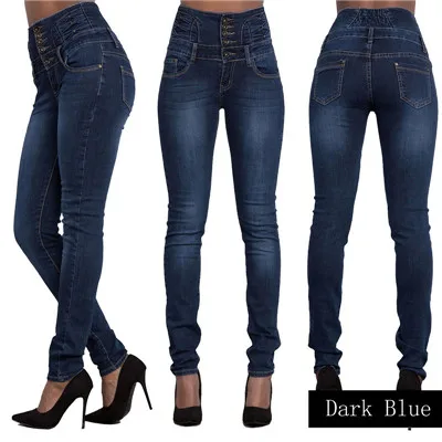 Women Casual Simulation Fitted Jeans Slim High Waist Elastic