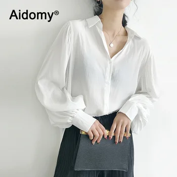 

Black White Blue Blouse Women Long Sleeve Air Relaxed Shirt Casual Office Ladies Tops Front Buttons Turn Down Collar Shirts