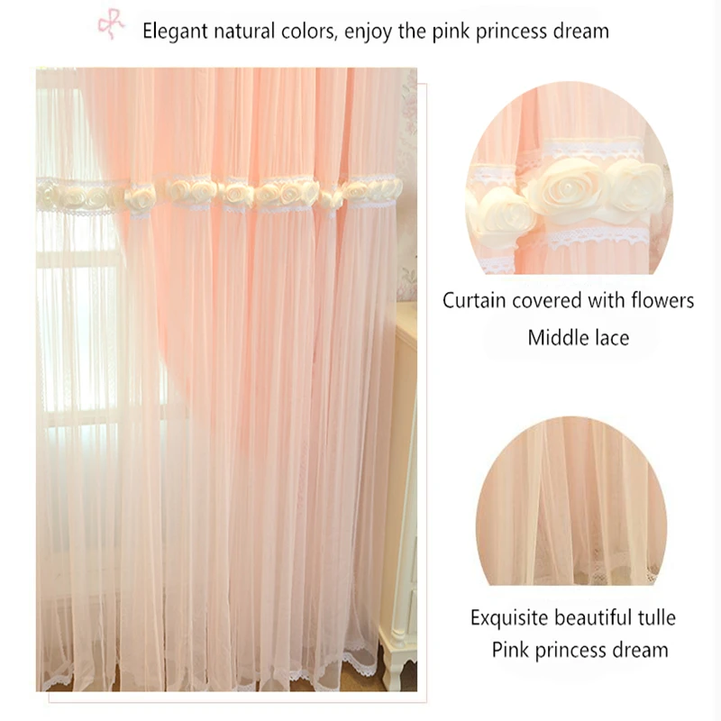 Senisaihon, розовые кружевные вышитые затемненные шторы, корейские Роскошные полиэфирные шторы из тюля для спальни для гостиной