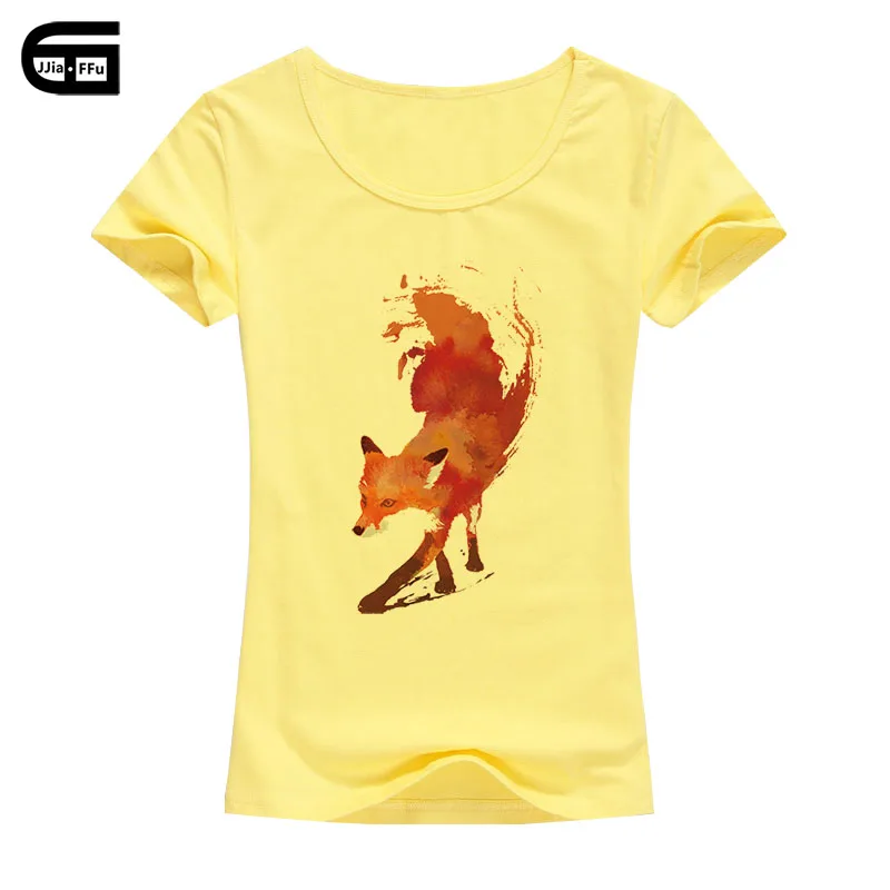 

Colored Drawing Printed T-Shirt Women Tops Short Sleeve Fox T Shirt Kawaii Animal Female Fashion Cotton Tees B90