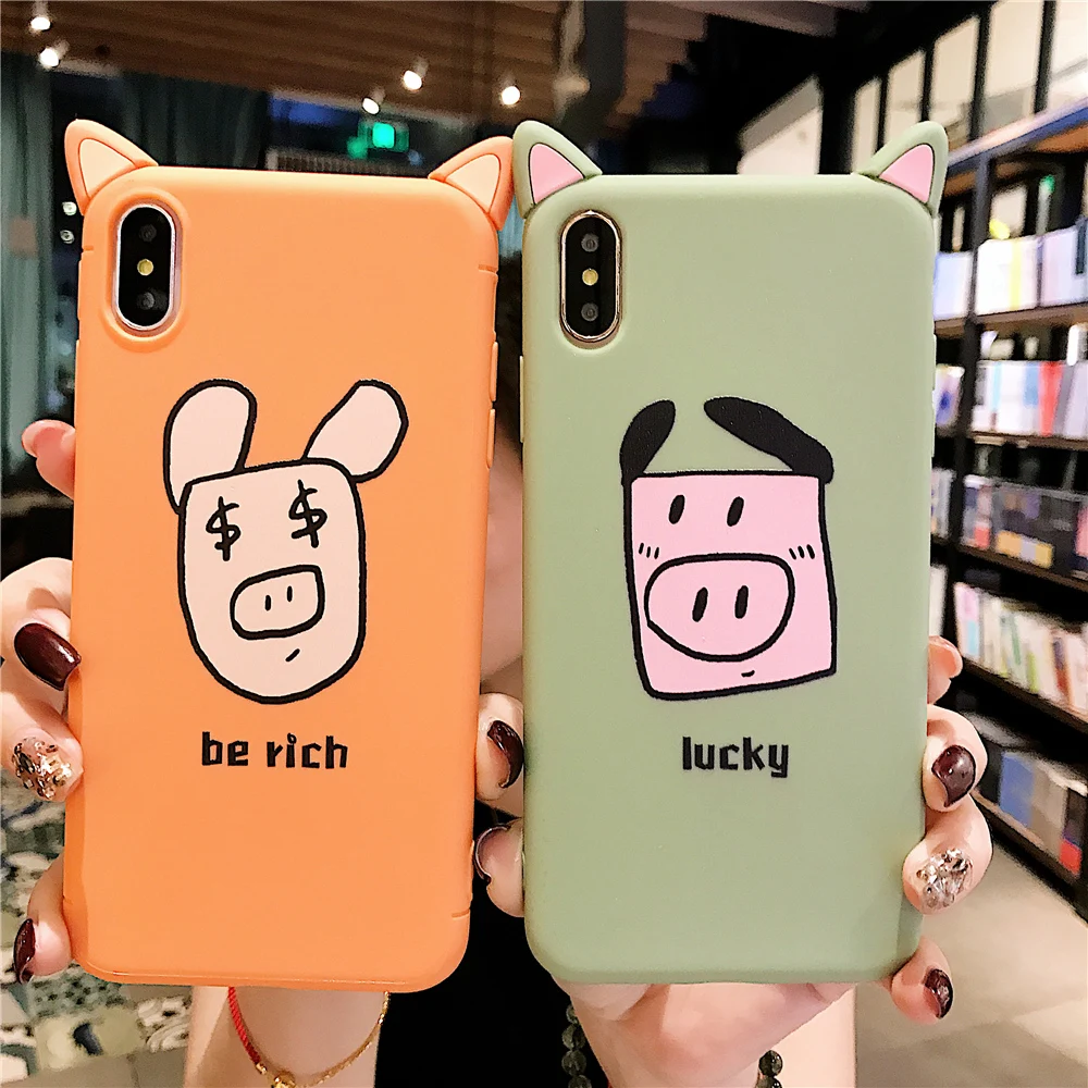 

3d lucky pig ears tpu case for iphone 8 7 6 6s plus X XR XS MAX case cover cute cartoon patterned soft silicone protecitve shell