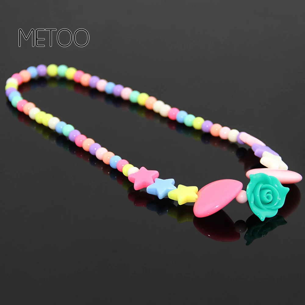 

METOO 2019 Girl Children Necklace Flower Pearl Children's Jewelry Princess Kids Necklace Beads Resin Jewelry Candy Color